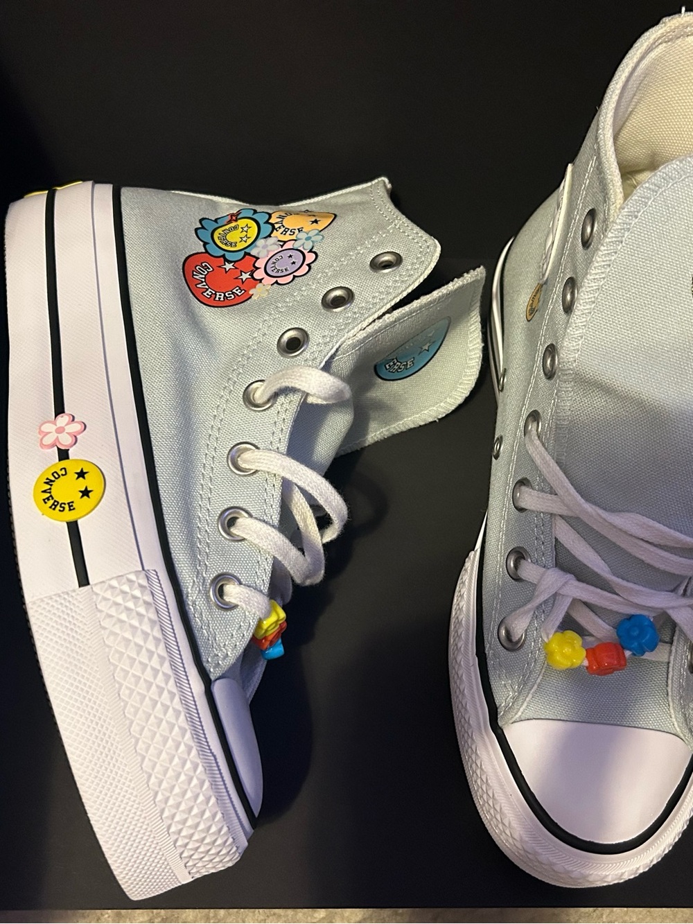 Converse Kids White High-Top Sneakers with Colorful Floral Charms